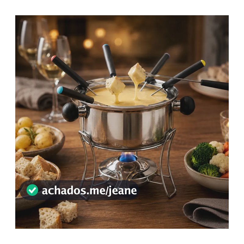 Kit Fondue 10 Peças Inox Jogo De Panelas 1l Para 6 Pessoas Para Queijo Chocolate Com Garfos E Suporte Tattoo Style