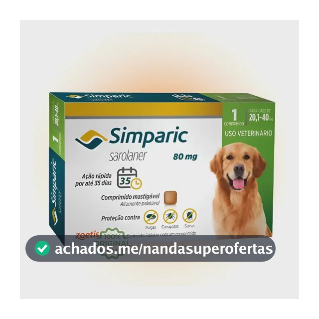 Simparic Antipulgas 80mg 20 A 40kg Cães 1 Comprimido Cinza