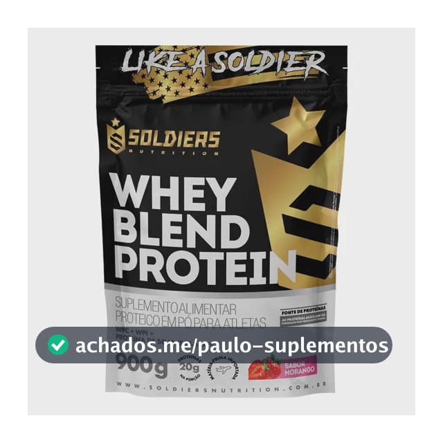 Whey Blend Protein Concentrado e Isolado 900g Sabor Morango Soldiers Nutrition