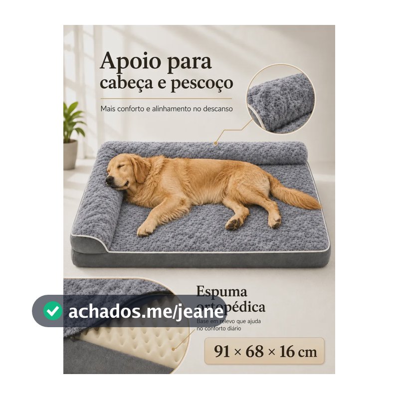 Cama Cachorro Grande Caminha Pet Porte Medio Colchao Lavavel Cinza Retangular