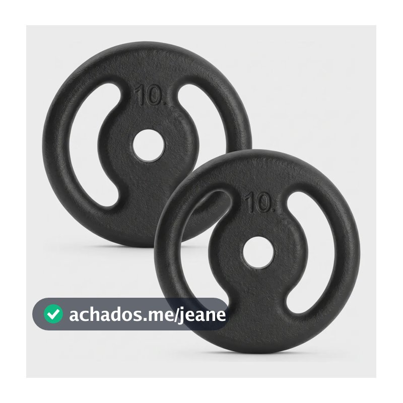 Par Anilhas Vazada 10kg Pintadas Furo 31mm Academia Treino Preto
