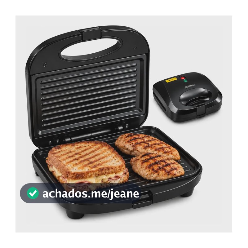 Sanduicheira Grill Elétrica 750w Antiaderente 2 Em 1 127v Preto 127v
