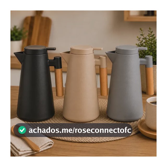 Garrafa Térmica Café 1 Litro Nórdica Cabo Madeira Mesa Posta Cinza