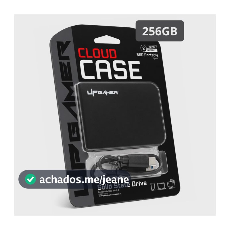 SSD Portátil Cloud Case UP Gamer 256GB, Externo Com USB-C Para PC e Console