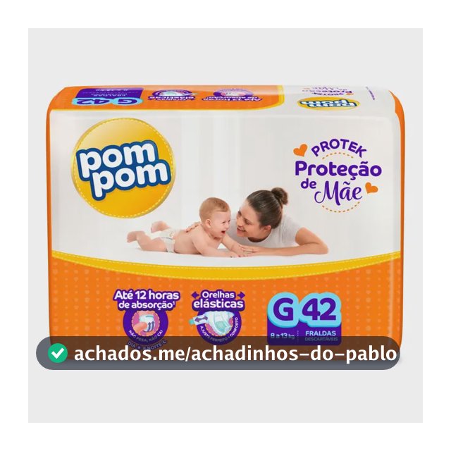 Fralda Pom Pom Protek G com 42 Unidades Para 12 Horas de Proteção