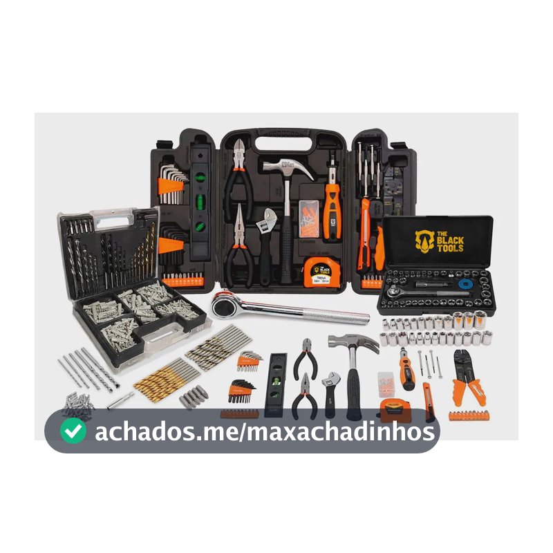 Kit Jogo De Ferramentas 129 Peças Com Jogo De 40 Soquetes Chaves E Kit 300 Peças Brocas E Buchas The Black Tools