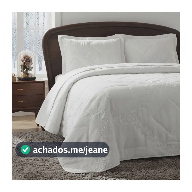 Colcha Cobre Leito Queen 3 Peças Elegante Dupla Face Bordado Matelado Malha Percal 400 Fios Qualidade Grosso Fofinha Premium Realce Classic Pompom Simples Chique Elástico Decorando Branco