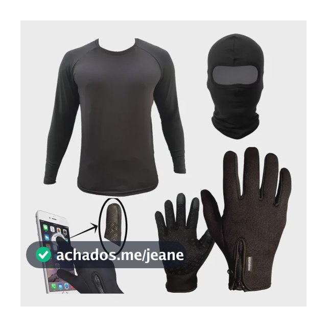 Kit Frio Segunda Pele Uv50 Luva Grossa Balaclava Touca Ninja
