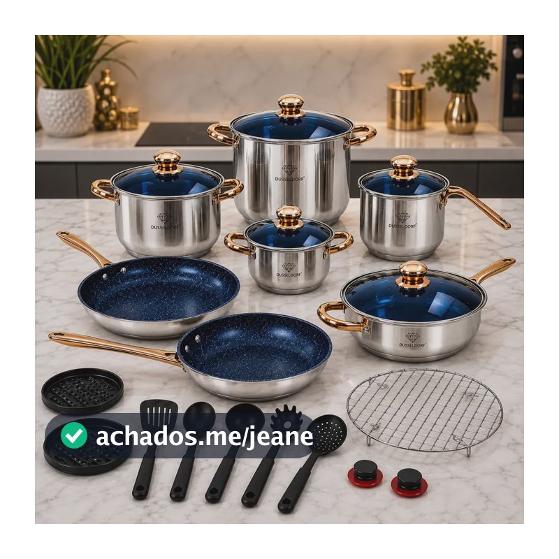 Jogo Panelas Inox 23 Peças Dusseldorf Completo C/ Utensílios Prateado