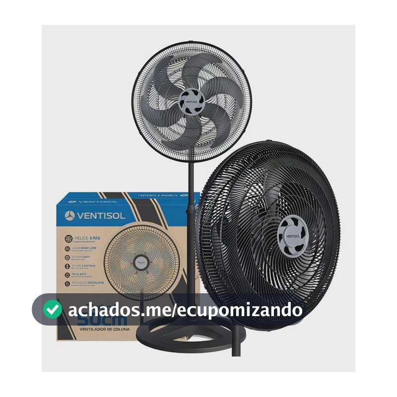 Ventilador Oscilante De Coluna Ventisol Turbo 6 Pás 50cm Preto