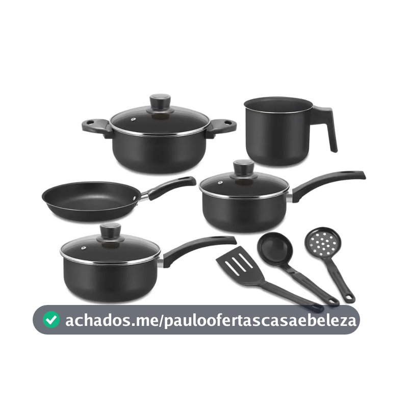 Jogo De Panela Com Frigideira + Leiteira + Espátulas Cor Preto