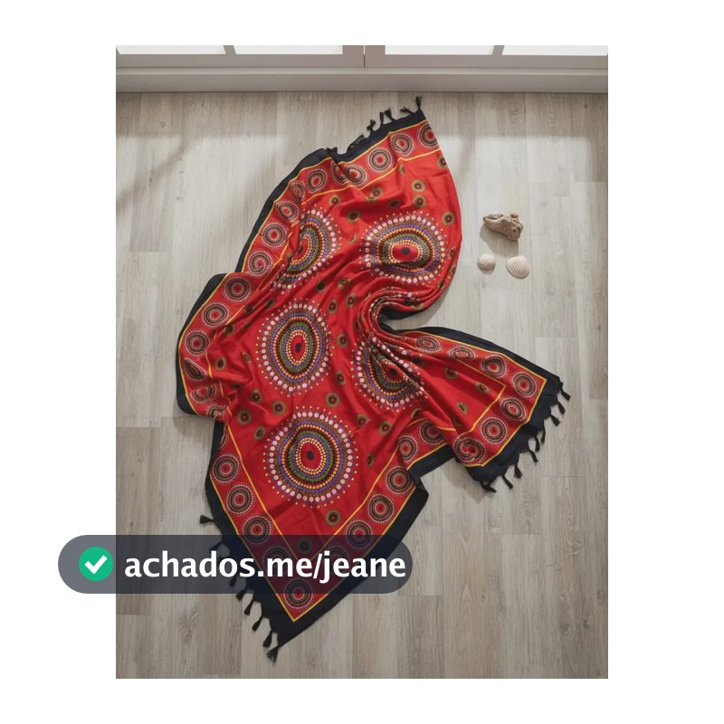 Canga De Praia Saída De Banho Flor Tayday Mandala Poliéster Cor Vermelho Desenho Do Tecido Bolas Tamanho Único