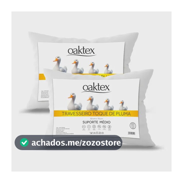 Kit 2 Travesseiros 70x50 Antialérgico Lavável Fibra Siliconada Toque de Pluma de Ganso Oaktex Cor Branco