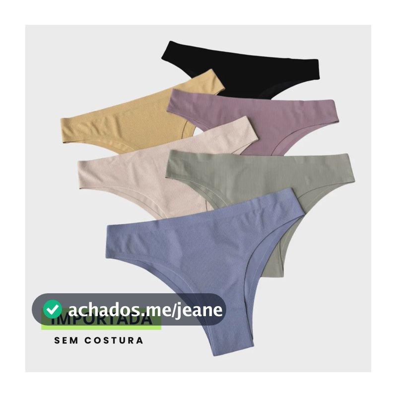 Kit 5 Calcinha Laser Sem Costura Poliamida Importada Maite Multicolorido Canelado P/m