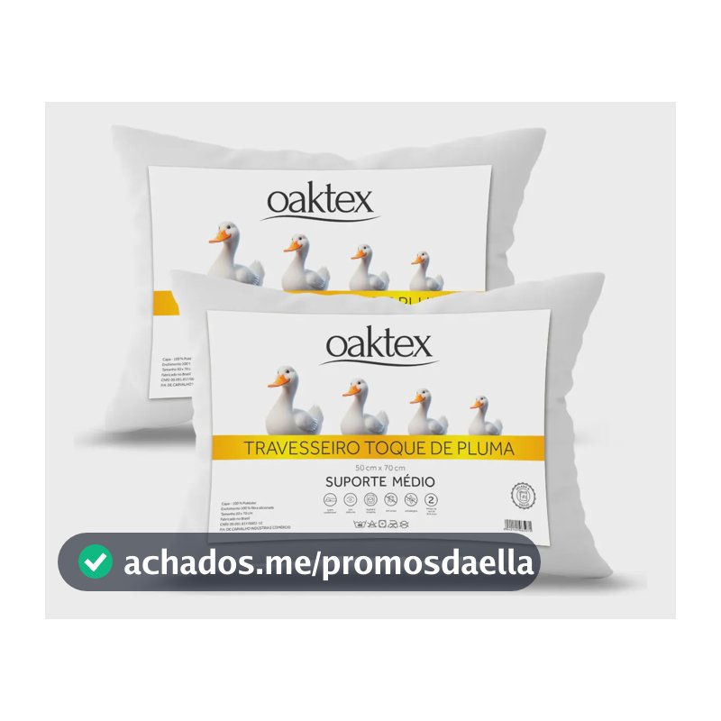 Kit 2 Travesseiros 70x50 Antialérgico Lavável Fibra Siliconada Toque de Pluma de Ganso Oaktex Cor Branco