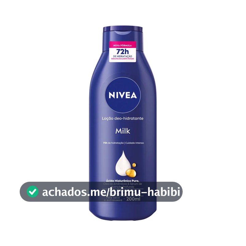 NIVEA Loção Deo-Hidratante Milk 200ml, Hidratação Profunda 72h, BBB 26, Corporal, Hialurônico Puro, Pele Seca e Extrasseca