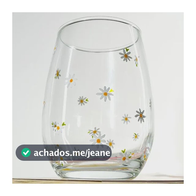 Copo De Vidro Margaridas 440 Ml Pintado À Mão Branco