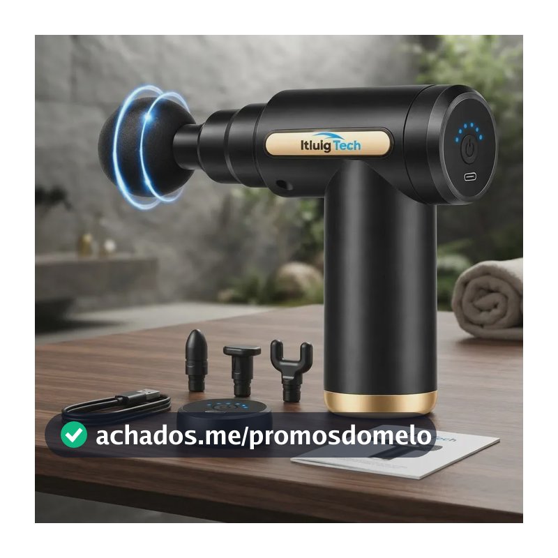 Massageador Pistola Elétrica Profissional Muscular Portátil Aparelho Fisioterapia Corporal 6 Velocidades 4 Cabeças De Alívio Dores Relaxamento Liberação Recuperação Muscular Itluig Tech