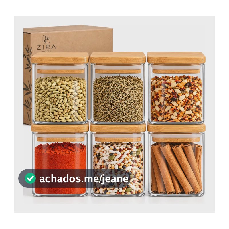 Kit 6 Pote Vidro Porta Temperos Hermético Cozinha Organiza Vidro/tampa De Bambu