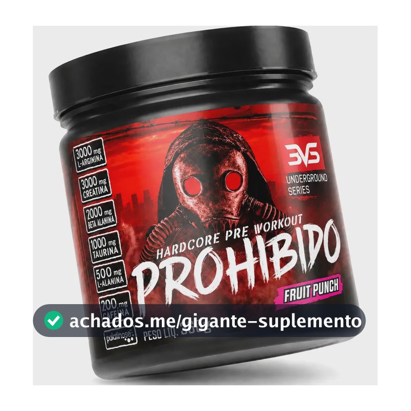 PRÉ TREINO PROHIBIDO 360g Sabor Fruit Punch - Fórmula Avançada contendo Creatina, Beta Alanina, Taurina, L-tirosina, L-alanina, Cafeína, Arginina e Palatinose - Extra Forte