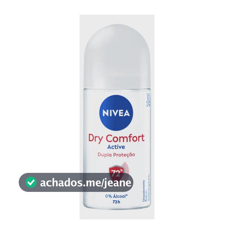 NIVEA Desodorante Antitranspirante Roll-on Dry Comfort 50ml, Proteção 72h, Contra Suor e Mau Odor, Dupla Proteção, Antibacteriano