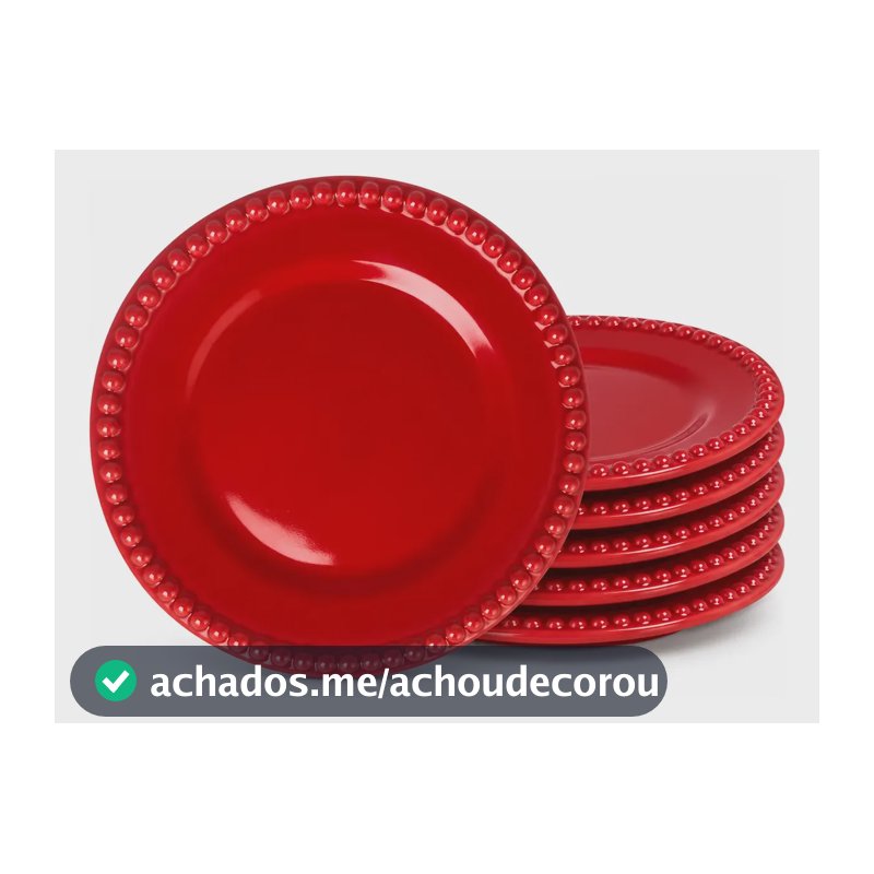 Prato Sobremesa Doces Natal Vermelho Cerâmica Jogo 6 Un Vermelho Natal Bolinha