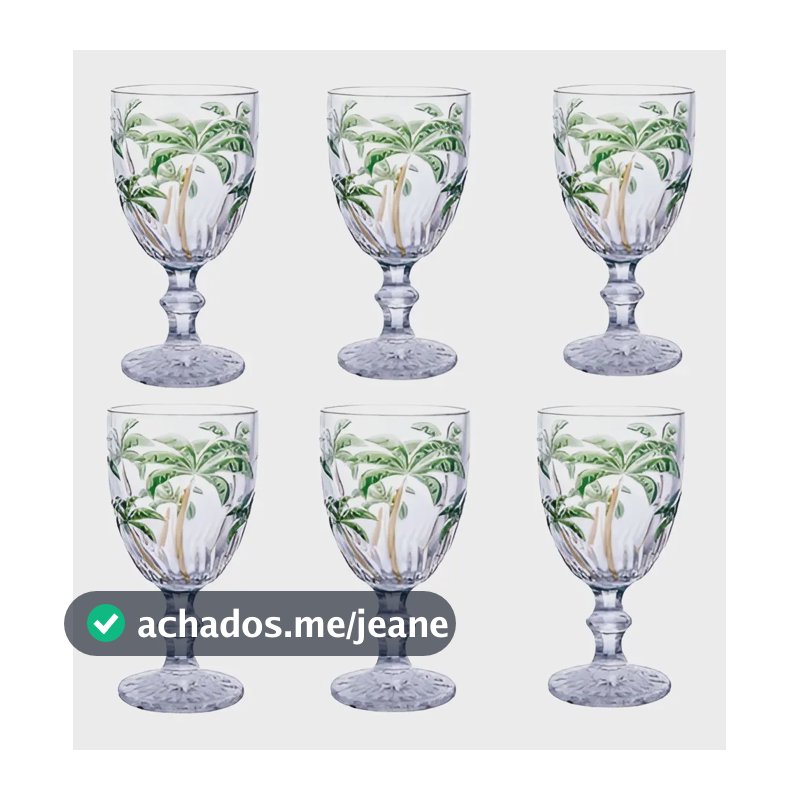 Conjunto 6 Taças Vidro Palm Tree Coqueiro 300ml Transparente Class Home