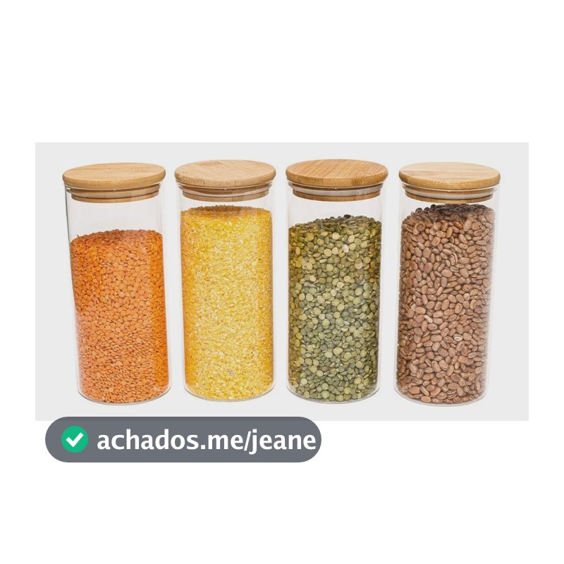 Potes De Vidro P/ Mantimentos C/ Tampa Bambu Oikos - 4 Pçs Marrom-claro