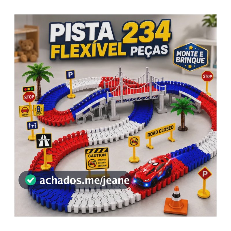 Pista Flexível Infantil 234 Peças Spider com Carrinho e Acessórios Para Montar