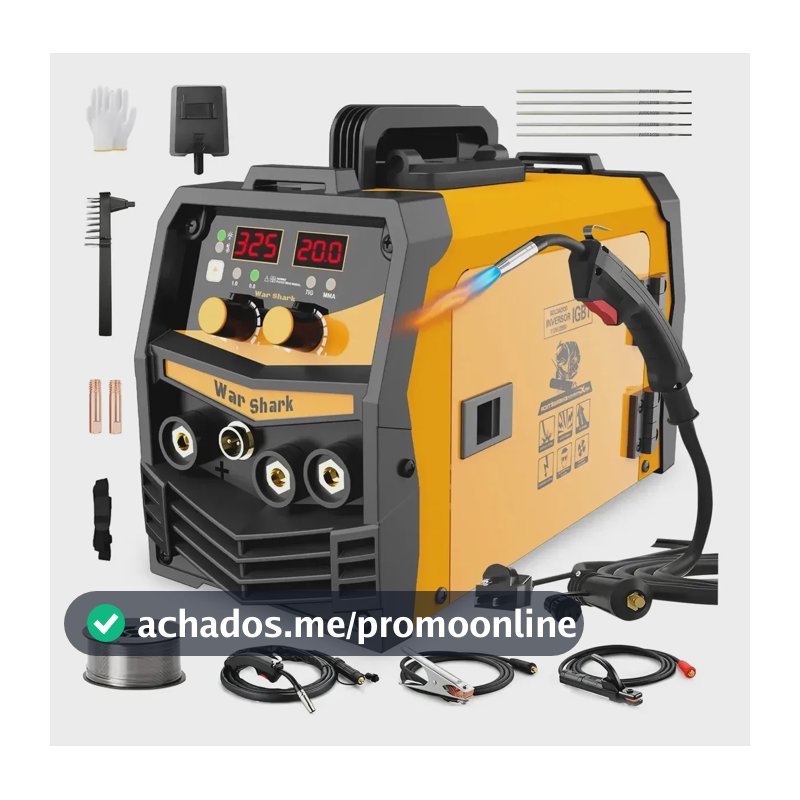 Máquina De Solda Inversora War Shark 325a 3 Em 1 Mig Tig Mma 127v/220v Amarelo