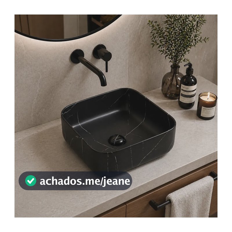 Kit Cuba Slim Quadrada 39x39 Louça C/ Válvula Click Preto Fosco