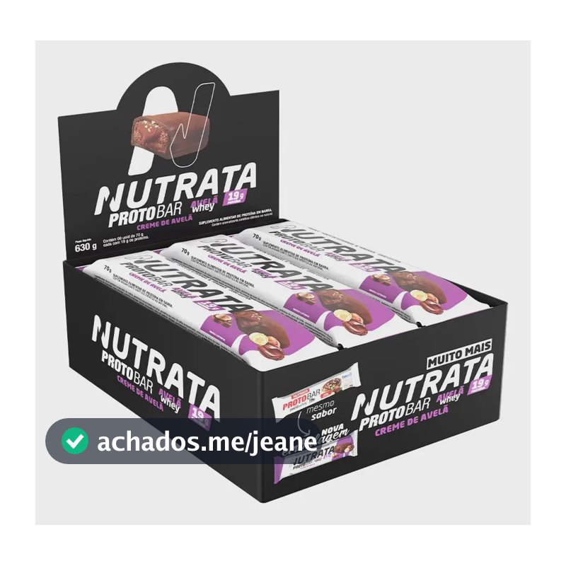 Protobar Whey 70g Display com 9 un Creme de Avelã Nutrata Validade 30/09