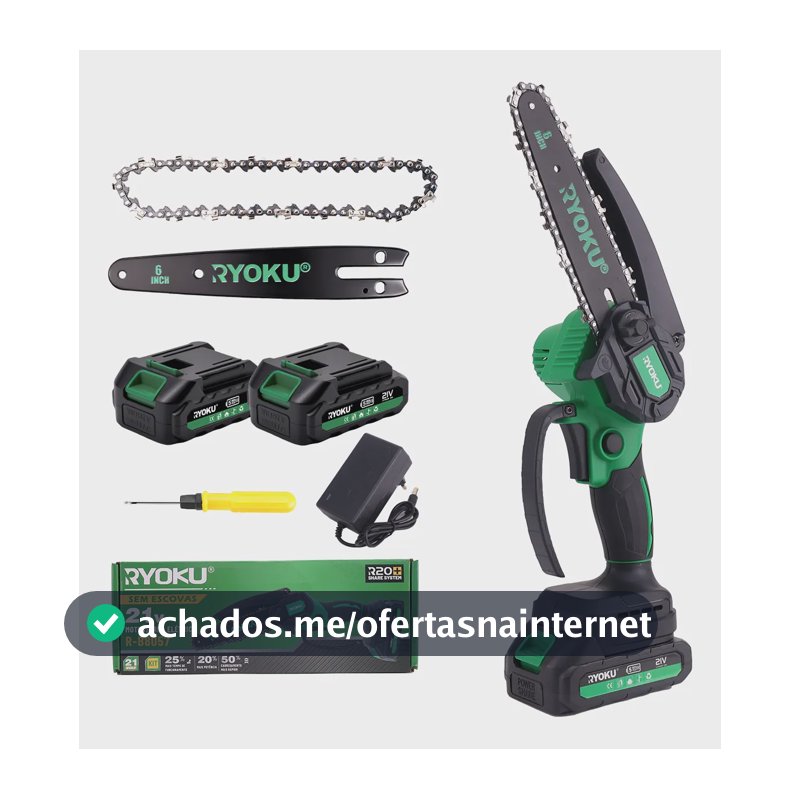 Motosserra Elétrica Brushless 21v 2 Baterias Ryoku 6 Pol Verde 127/220v