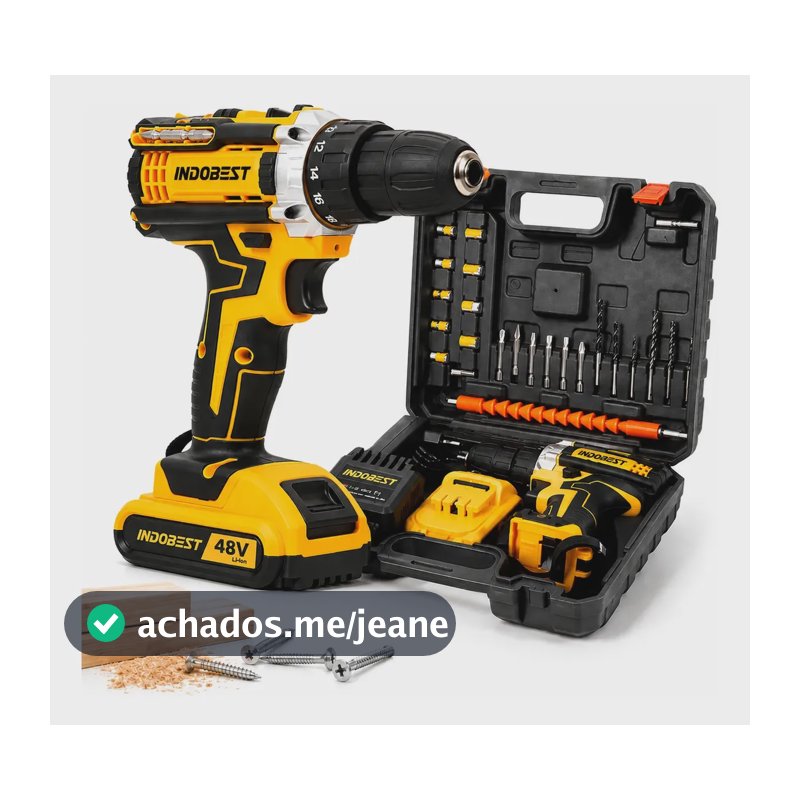 Parafusadeira Furadeira Sem Fio 48v 2 Baterias 340w Bivolt Amarelo 127/220v