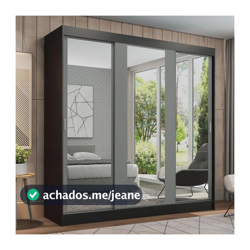 Guarda-roupa Casal Madesa Reno 3 Portas De Correr Esp Pci Preto/cinza