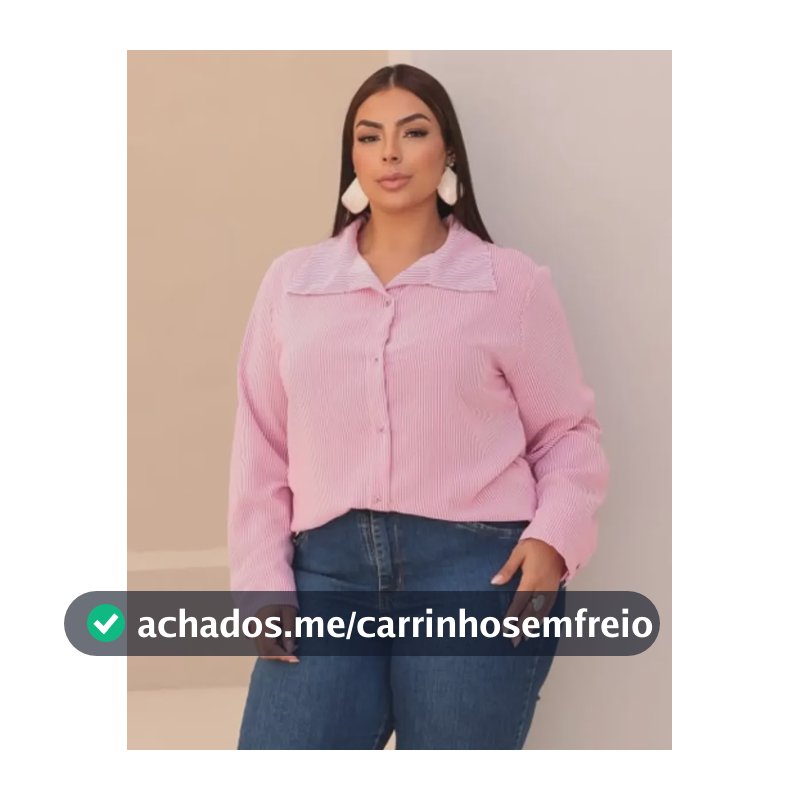 Camisa Social Plus Size Listrada Moda Feminina Camisete Com Rosa Liso G3 (52)