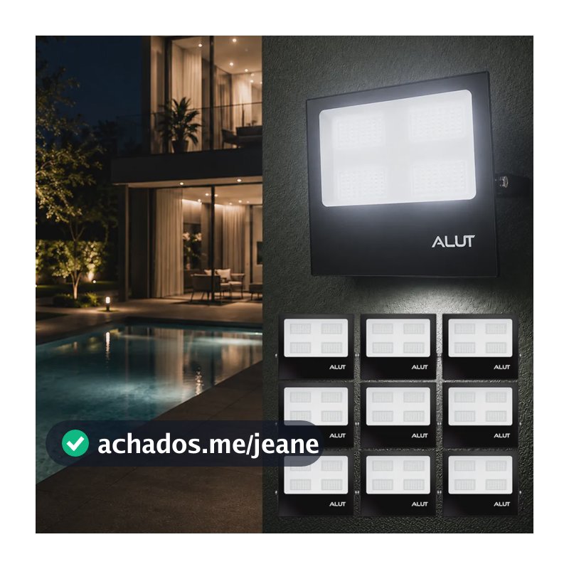 Kit 10 Refletor Led 200w 6500k Bivolt A Prova D'água Alut 127/220v Preto Branco Frio 6500k