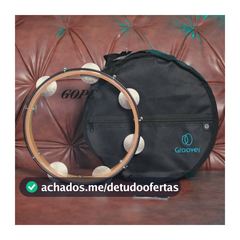 Kit Pandeiro Gope de 11" Corpo em Madeira Natural e Pele Cristal com Capa Groover