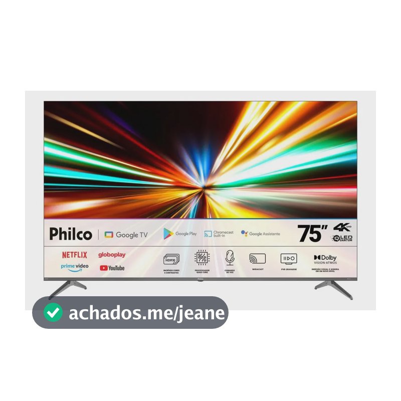 Smart TV Philco 75" P75CGA QLED 4K Google TV Dolby Vision WiFi Bluetooth HDR10