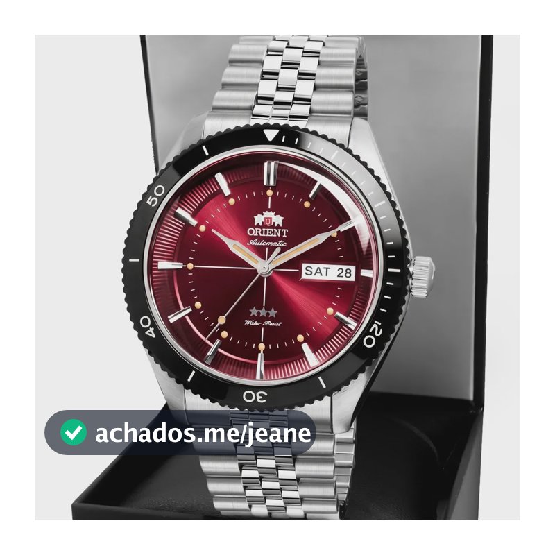 Relógio Masculino Orient Automático 3 Estrelas Vermelho Aço Inoxidável Exclusivo YN6SS022W1SX