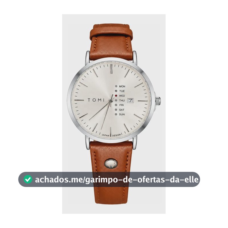 Relógio Pulso Tomi T019 Minimalista Masculino Couro Clássico Marrom Prateado Branco