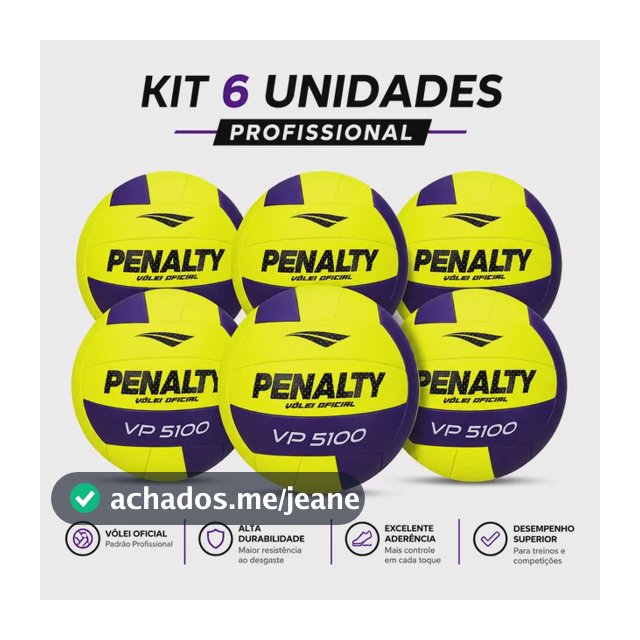 Bola Vôlei Quadra Oficial Pro Penalty Vp5100 Kit Com 6 Bolas Verde