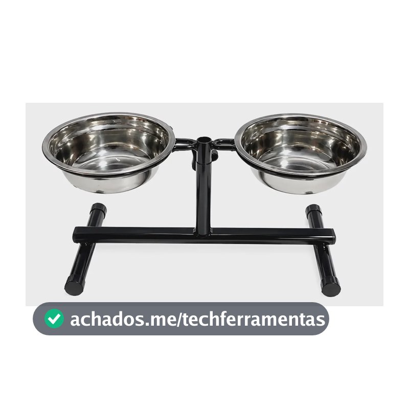 Comedouro Elevado Duplo Regulável Ajustável Cães Médio Preto 127/220v Preto