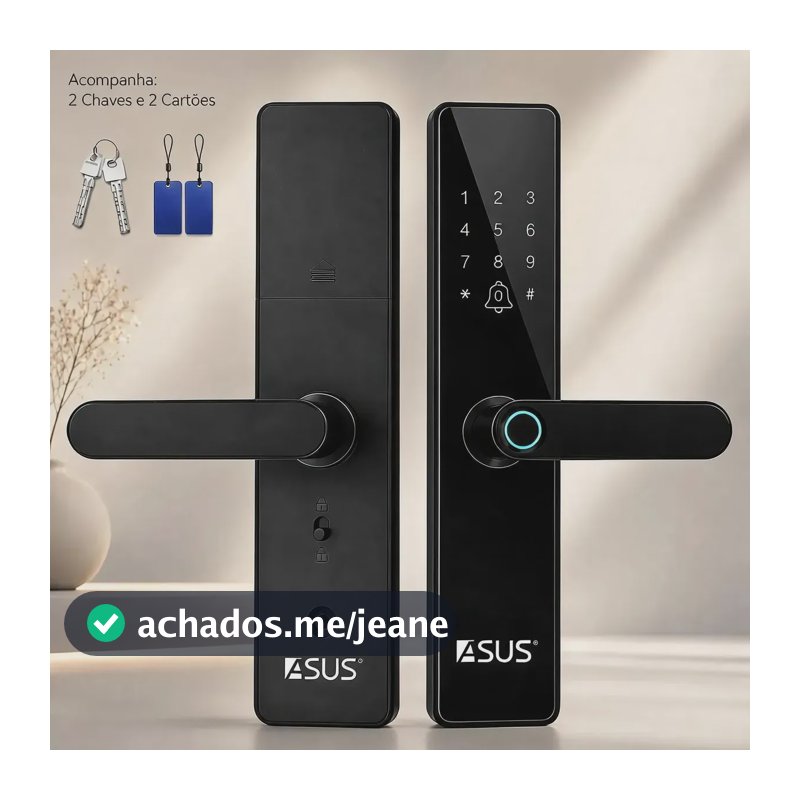 Fechadura Digital Biométrica Asus WiFi Senha App Tuya Preta