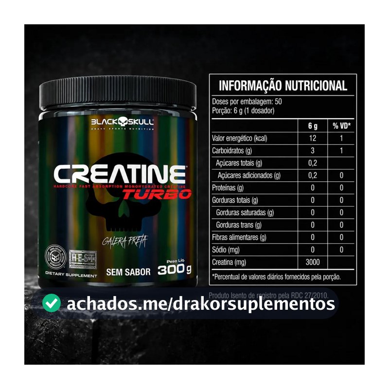 Creatina Black Skull Caveira Preta Turbo em pó Sem sabor x 300g