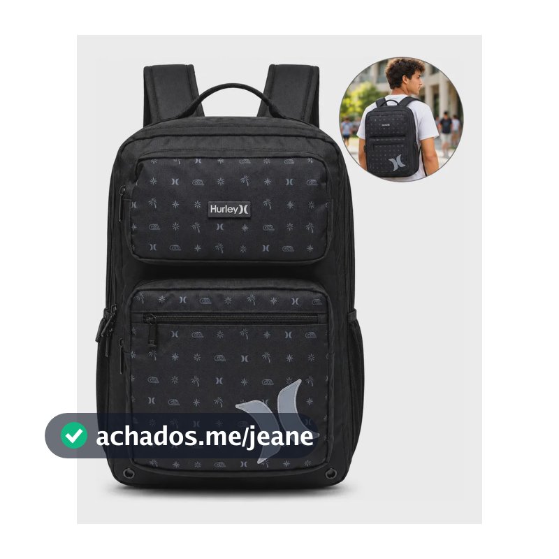 Mochila Hurley Executiva 18L para Notebook 15 Polegadas, Mochila Notebook, Mochila Viagem, Mochila Escolar, Mochila Preta para Adulto, 3 Bolsos Frontais, Alças Acolchoadas e Bolso Lateral para Garrafa