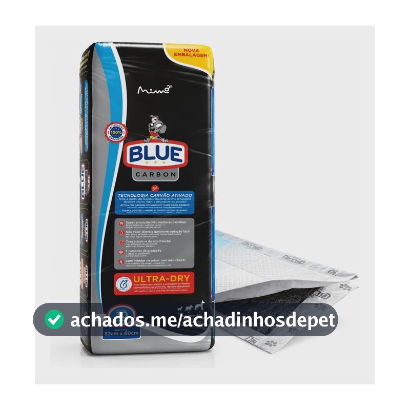 Tapete Higiênico Blue Carbon 30un Carvão Ativado 82x60 Cinza