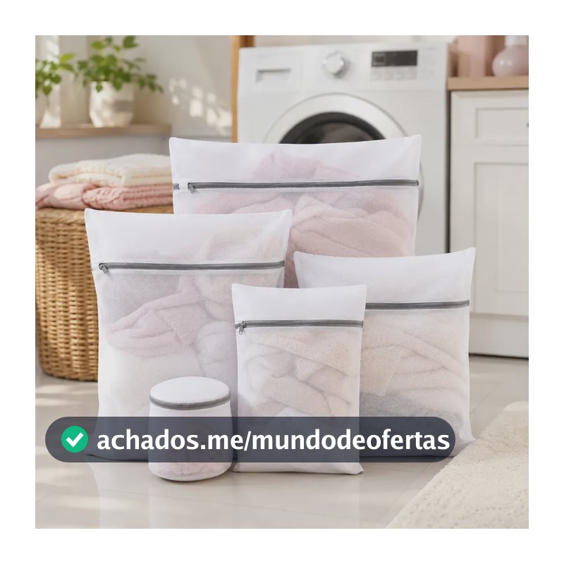Kit 5 Sacos Protetor Para Lavar Roupas Delicadas Com Zíper Branco