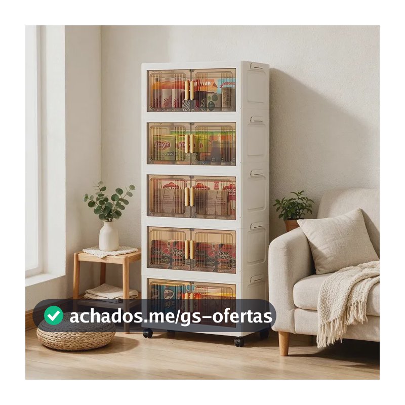 Armário Multiuso Caixa Armazenamento Dobrável 55cm 5 Andares Marrom Transparente-creme Branco