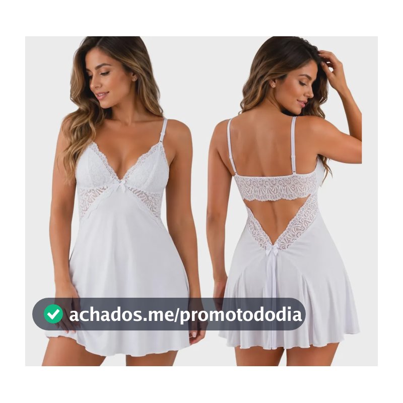 Camisola Sexy Renda Roupa De Dormir Costa Nua Pijama Sensual Branco P